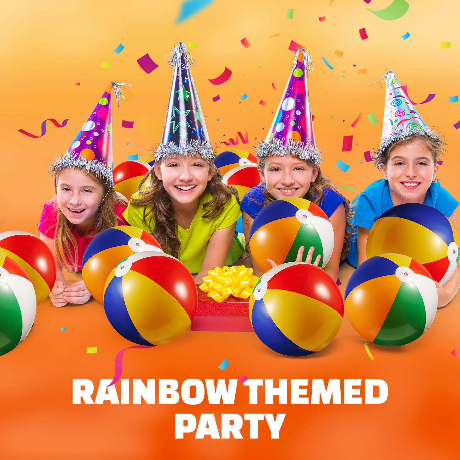 Bedwina Inflatable Beach Balls Bulk - (Pack of 12) 16 Inch Inflatable Rainbow Beach Balls for Kids, Dozen Beach Ball for Kids, Rainbow Party Decorations
