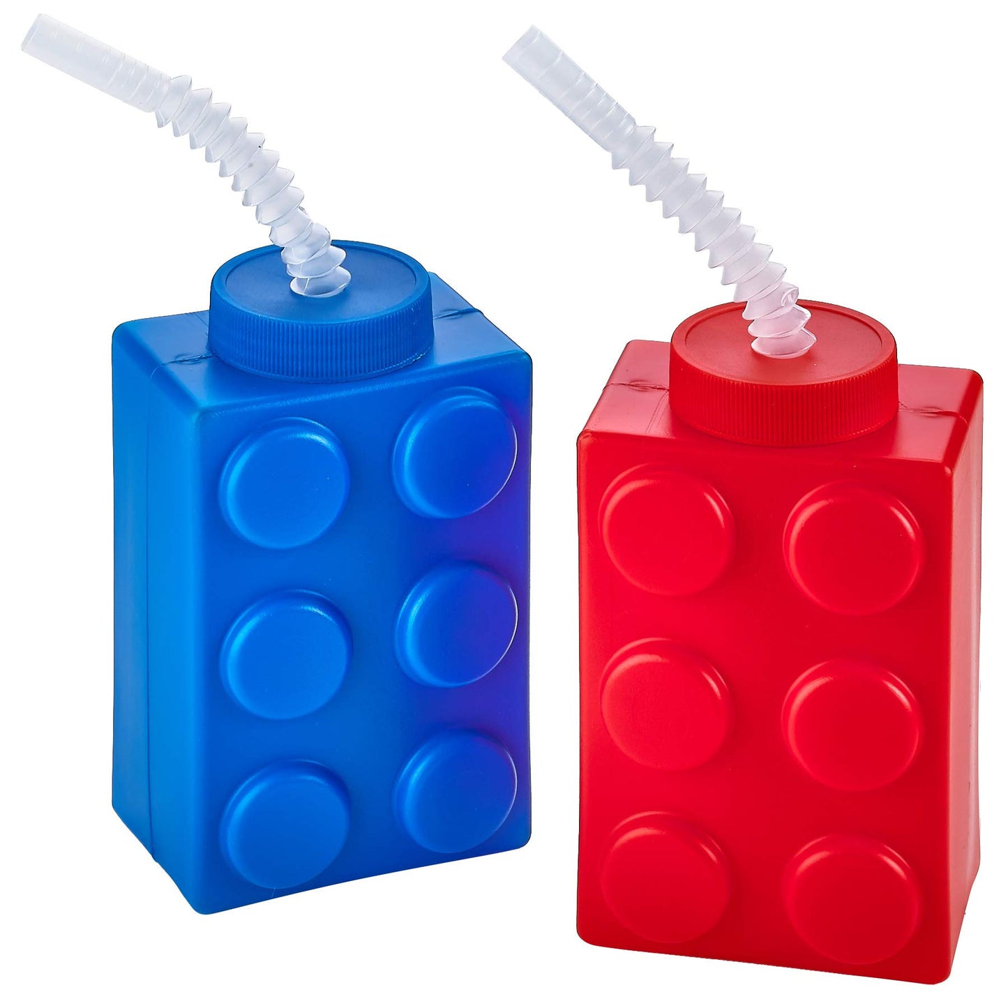 Bedwina Building Blocks Cups with Straw & Lid - (Pack of 4) Reusable Brick Party Kids Cup for Block Birthday Party Supplies and Favors