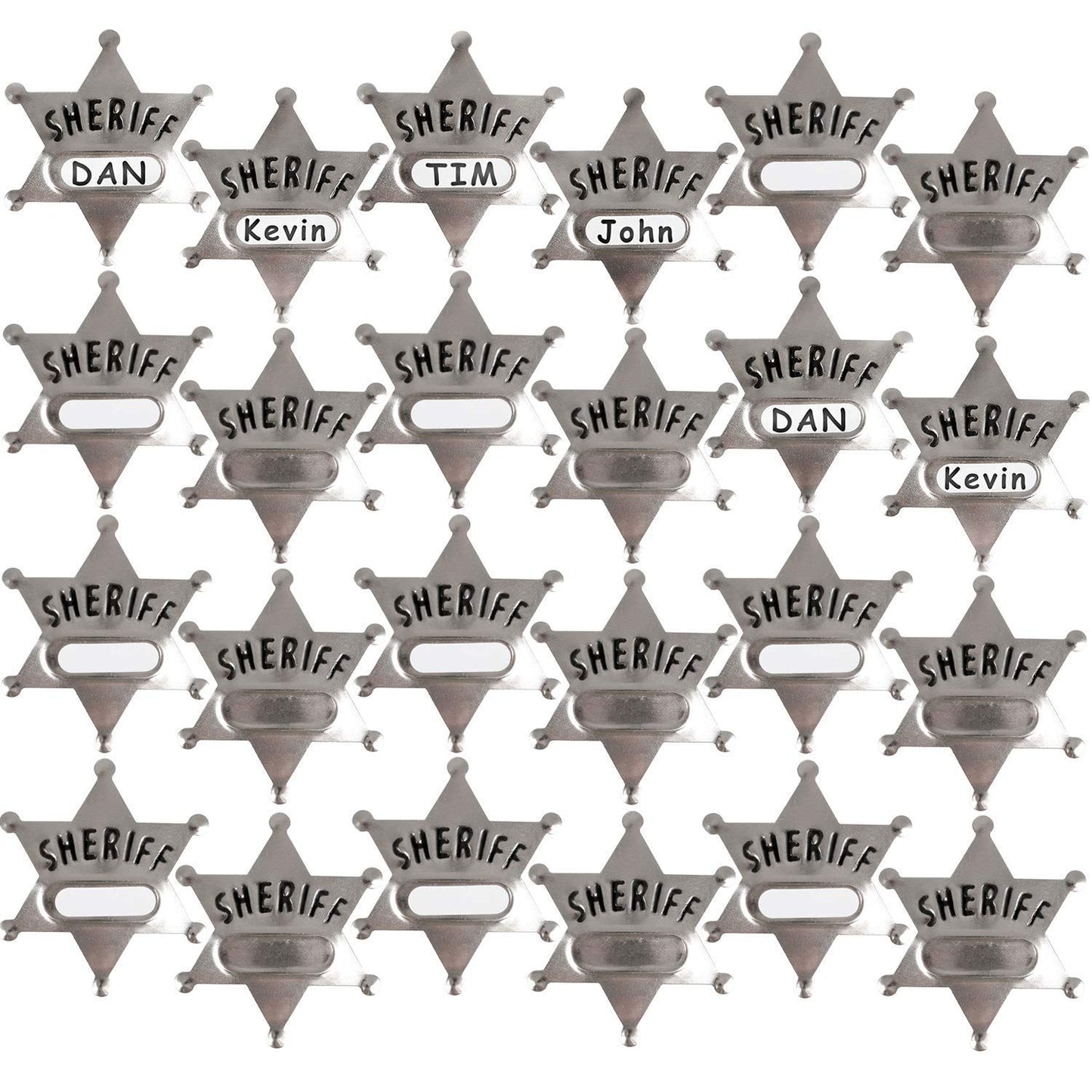 Bedwina Metal Sheriff Badges - (Pack of 120) Silver Star Name Badges with Stickers for Personalized Names, Western Cowboy Dress Up Deputy's Badge Toys for Kids Birthday Party Favors, Giveaways & More