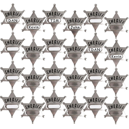 Bedwina Metal Sheriff Badges - (Pack of 120) Silver Star Name Badges with Stickers for Personalized Names, Western Cowboy Dress Up Deputy's Badge Toys for Kids Birthday Party Favors, Giveaways & More