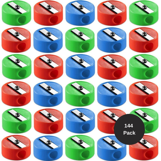 Bedwina Pencil Sharpeners in Bulk - 144 Pack Pocket Sized Mini Handheld Colored Pencil Sharpener Manual for Kids, Plastic and Colorful for Party Favors, Goodie Bags, Classroom Prizes, School Supplies