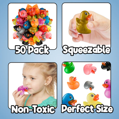 Bedwina Glitter Rubber Ducks in Bulk, Jeep Ducks for Ducking and Cruise Gifts, Kids Bath Toys, Mini Floating Rubber Duckies - Party Favors, Bulk Toys for Kids, Pool, Birthday, Decor - 50 Count
