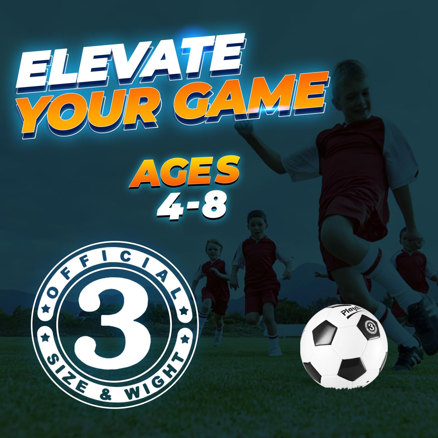 PlayBolt Soccer Ball Size 3 - Premium PVC Leather Cover - Youth Soccer Balls with Pump - Training, Practice, Match & Game Ball for Kids (Pack of 1)