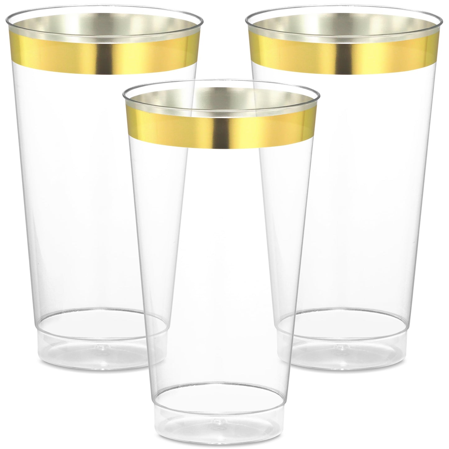 JoyServe 16 Oz Gold Clear Plastic Cups - (72 Count) Elegant Disposable Plastic Cups for Party, Gold Rimmed Fancy Tumblers for Drinks, Cocktail Parties, Birthdays, Baby Showers, Weddings and Events