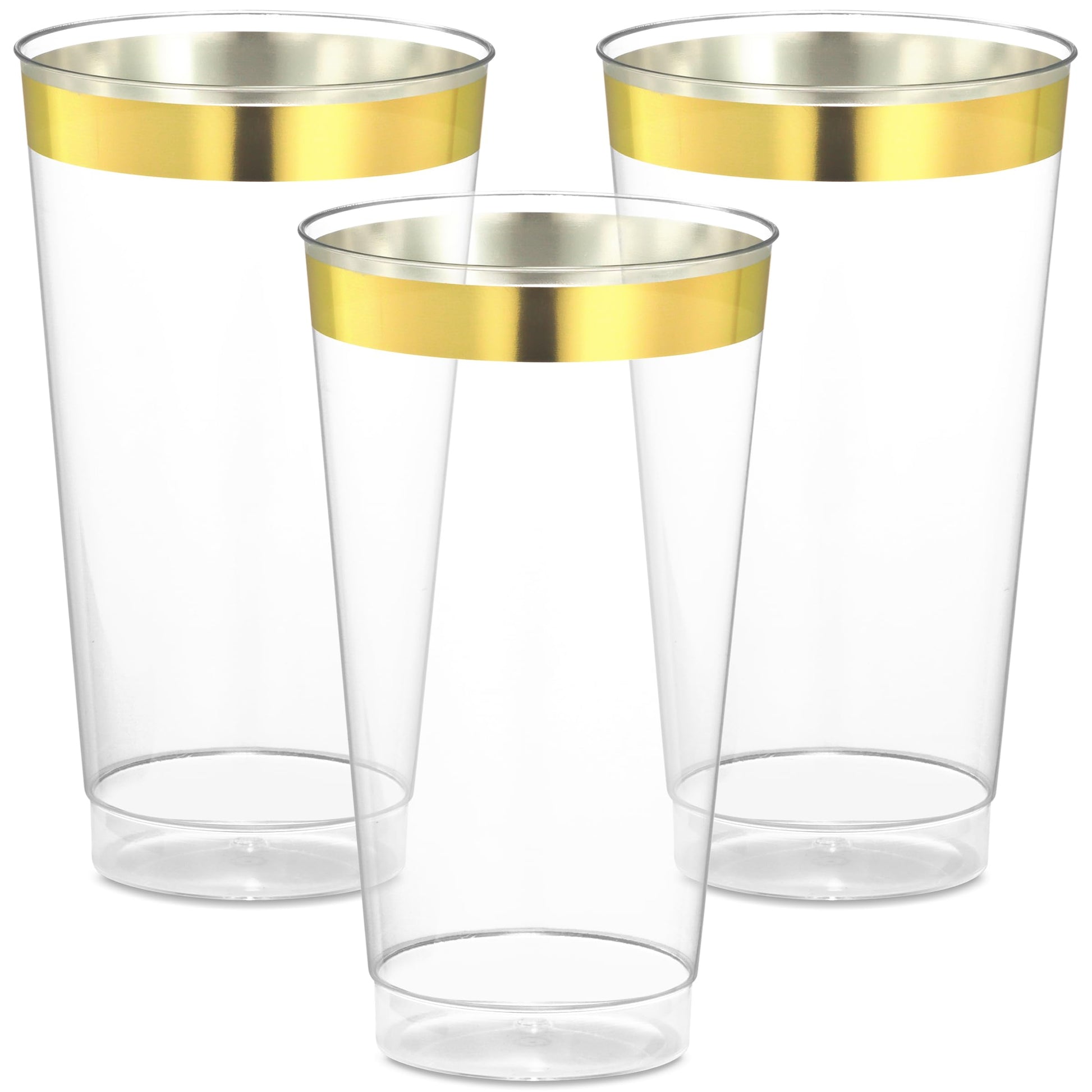 JoyServe 16 Oz Gold Clear Plastic Cups - (72 Count) Elegant Disposable Plastic Cups for Party, Gold Rimmed Fancy Tumblers for Drinks, Cocktail Parties, Birthdays, Baby Showers, Weddings and Events