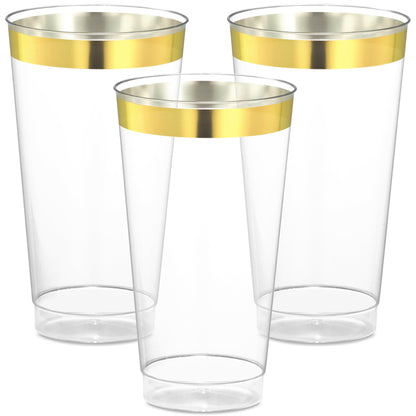 JoyServe 16 Oz Gold Clear Plastic Cups - (72 Count) Elegant Disposable Plastic Cups for Party, Gold Rimmed Fancy Tumblers for Drinks, Cocktail Parties, Birthdays, Baby Showers, Weddings and Events