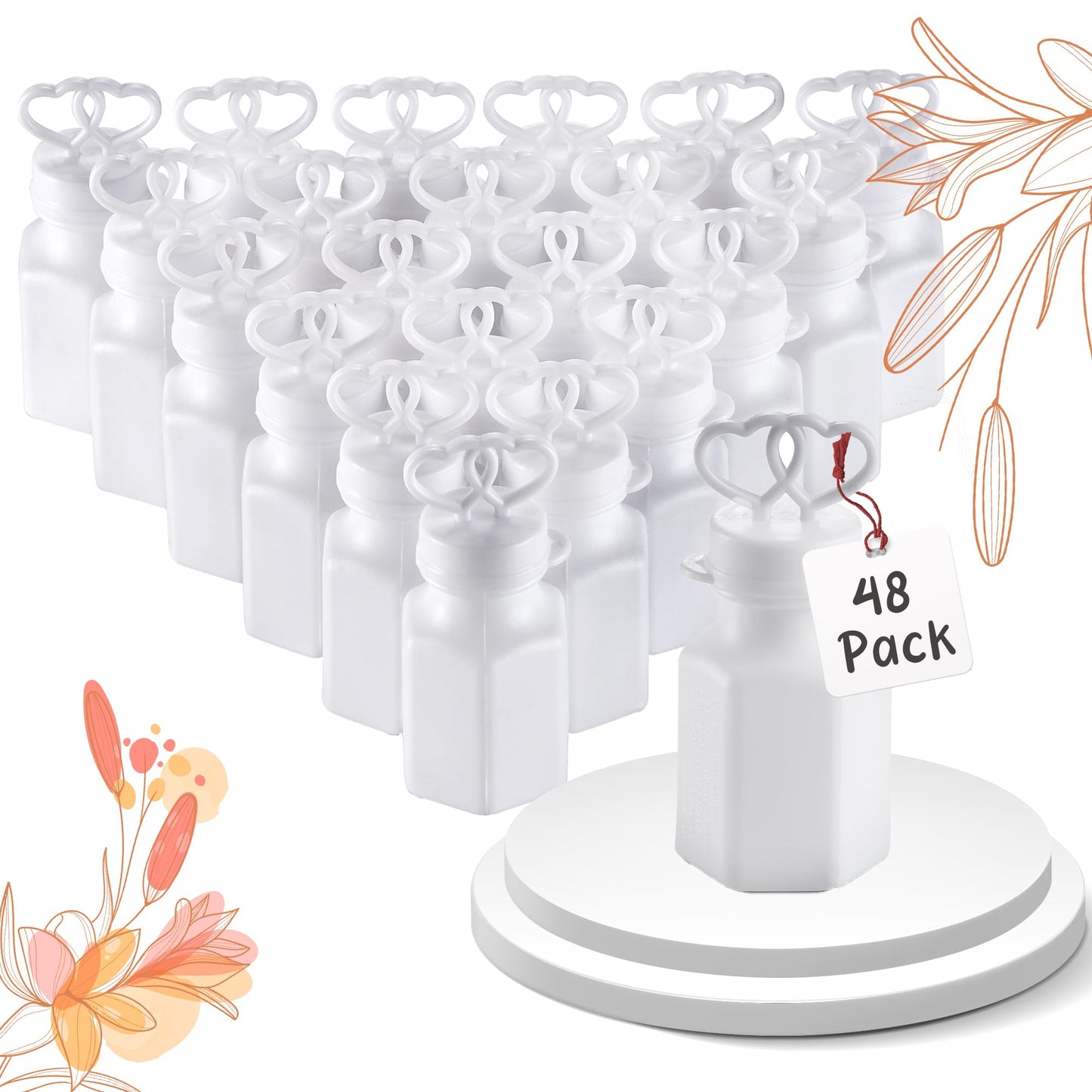 Wedding Bubbles Bulk - (48 Count) Mini White Double Heart Top Wands, Great for Bridal Party Favors, Engagement, Anniversary Celebrations, Valentine Bubbles and Wedding Favors