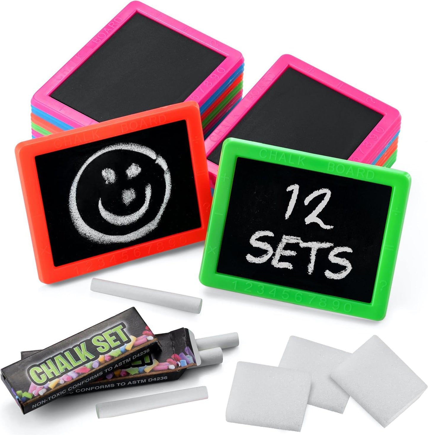Mini Chalkboard for Kids - (Pack of 12) Goodie Bags Stuffers for Kids Mini Chalkboard Each with 2 Chalk Sticks and 1 Eraser for Boys and Girls Birthday Party Favors