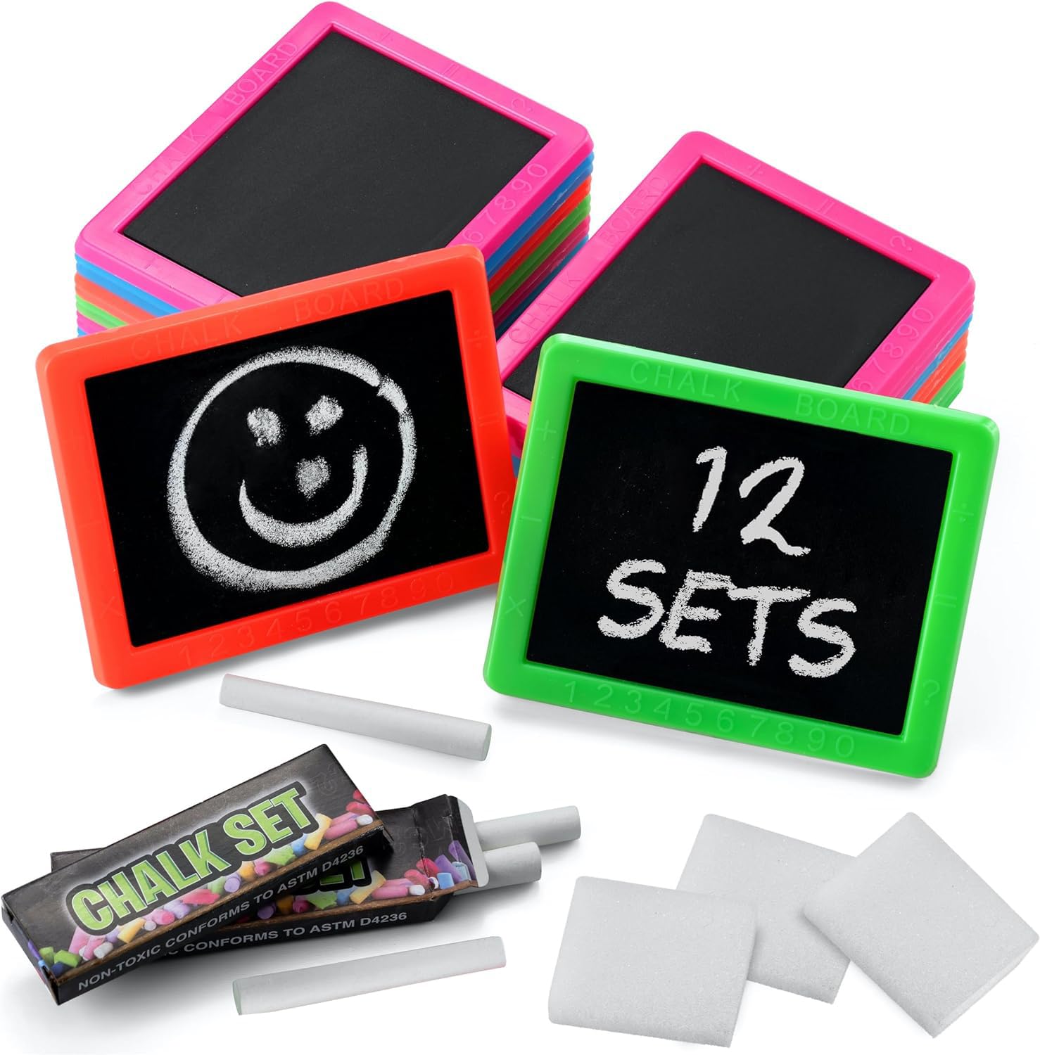 Mini Chalkboard for Kids - (Pack of 12) Goodie Bags Stuffers for Kids Mini Chalkboard Each with 2 Chalk Sticks and 1 Eraser for Boys and Girls Birthday Party Favors