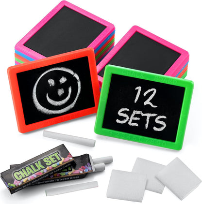 Mini Chalkboard for Kids - (Pack of 12) Goodie Bags Stuffers for Kids Mini Chalkboard Each with 2 Chalk Sticks and 1 Eraser for Boys and Girls Birthday Party Favors