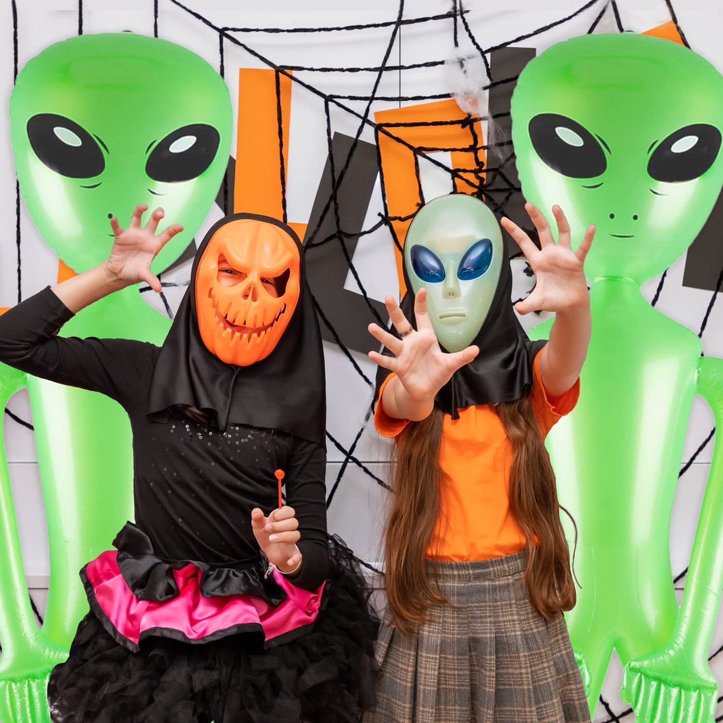 60 Inch (5 Feet) Giant Alien Inflatable - Pack of 2 - Jumbo Green Alien, for Game Prize, Alien Halloween Decorations Theme Party Favors Photo Prep & Decorations
