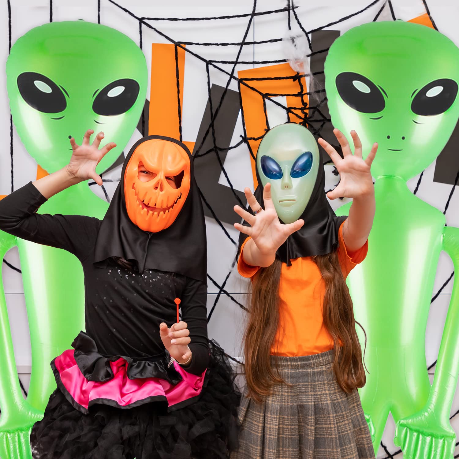 60 Inch (5 Feet) Giant Alien Inflatable - Pack of 2 - Jumbo Green Alien, for Game Prize, Alien Halloween Decorations Theme Party Favors Photo Prep & Decorations