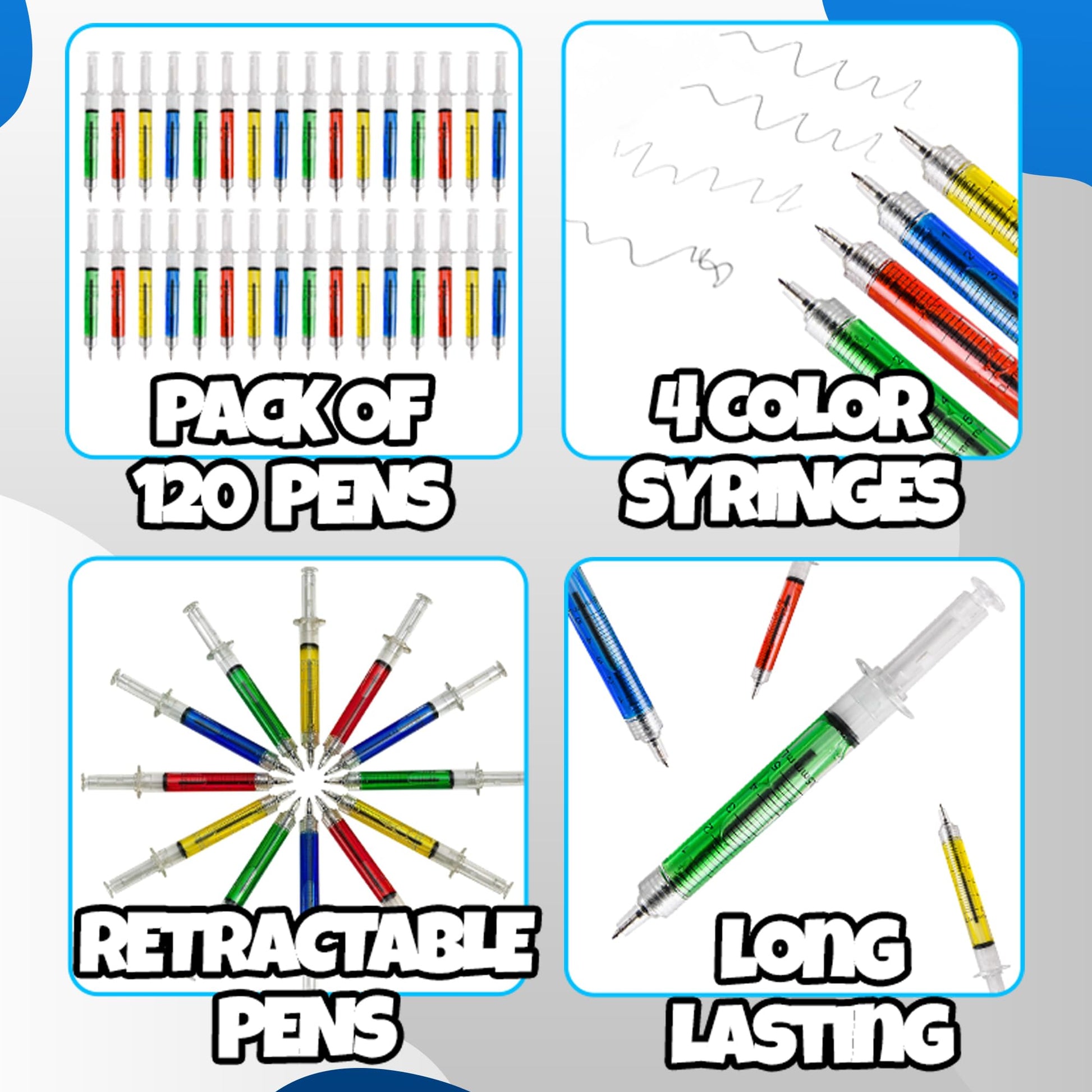 Bedwina Syringe Pens - (Bulk Pack of 120) Retractable Fun Multi Color Novelty Pen for Nurses, Nursing Student School Supplies, Birthdays, Stocking Stuffers and Toy Party Favor Gifts