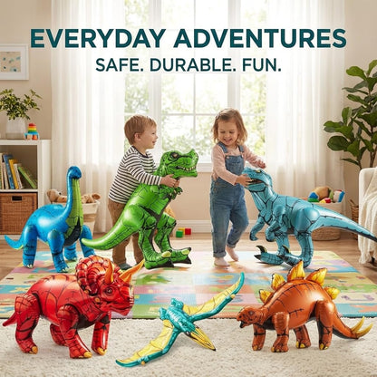 6-Pcs Inflatable Dinosaur Birthday Party Decorations - Large Blow-Up Dino Toys for Kids (20-26”) Dinos for Boys or Girls - Self-Standing Vinyl Balloons for Jurassic Theme Party & Pool Floats