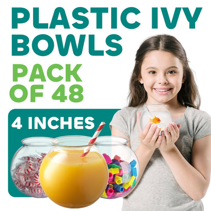 JoyServe 16 Oz Plastic Fish Bowl (48 Pack) 4 Inch Heavy Duty Plastic Ivy Bowls, for Candy, Carnival Games, Prizes, Centerpieces and Party Decoration Supplies, BPA-Free