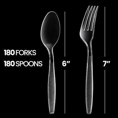 Plastic Forks and Spoons Set - (Bulk Pack 360 Pcs) Clear Plastic Cutlery Utensils Heavy Duty, 180 Forks and 180 Spoons, Silverware Sets for Party Supplies, Dinners, Take-Out, Catering, Food Services