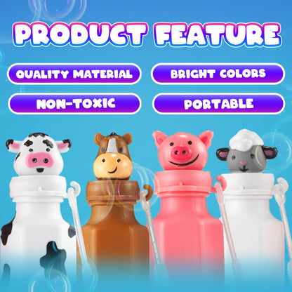 Mini Farm Animal Bubble Wands Toy Gifts for Kids - (Pack of 12) 3-Inch Barnyard Bubble Bottles, Assorted Animals for Giveaways, Prizes, Birthday Party Favors for Kids, Baby Showers, Goody Bag Toys