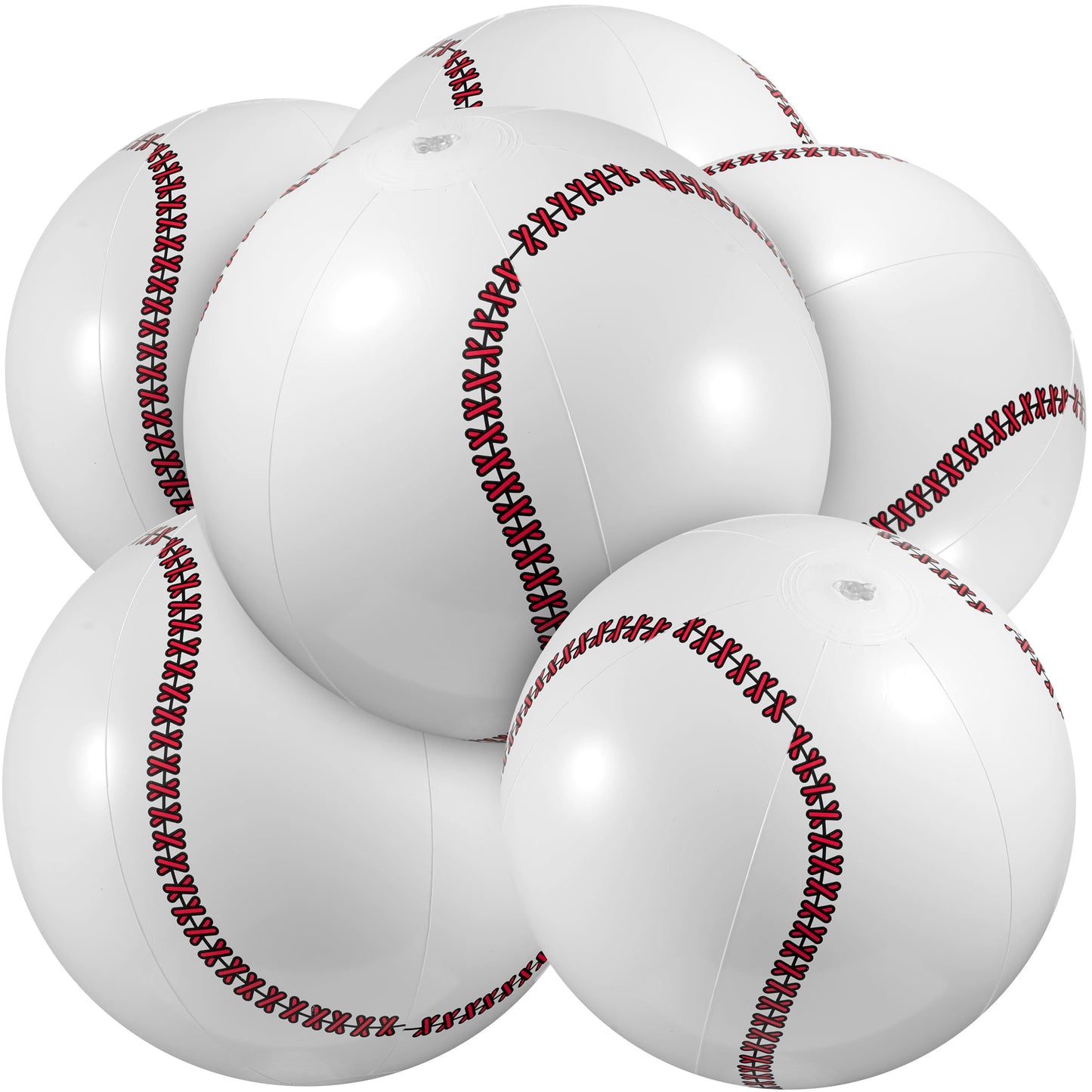 Inflatable Baseball Beach Balls (6 Pack) - 16-Inch Durable PVC Blow Up Beach Balls for Kids, Easy to Inflate, Outdoor Summer Pool Toys, Baseball Party Favors, Sports Theme Decorations, & Giveaways
