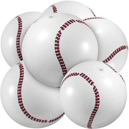 Inflatable Baseball Beach Balls (6 Pack) - 16-Inch Durable PVC Blow Up Beach Balls for Kids, Easy to Inflate, Outdoor Summer Pool Toys, Baseball Party Favors, Sports Theme Decorations, & Giveaways