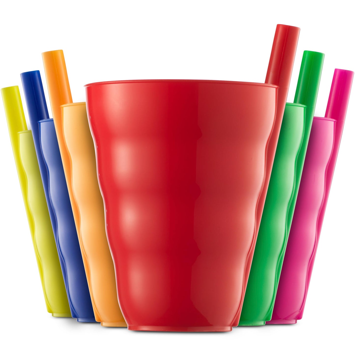 Kids Straw Cups for Kids - (Set of 18) 10oz Tumbler w/ Built-In Straws for Everyday Use, Stackable BPA-Free Plastic Sip-A-Cup Drink Tumblers for Water, Juice, Milk, Dishwasher Safe, Neon Colors