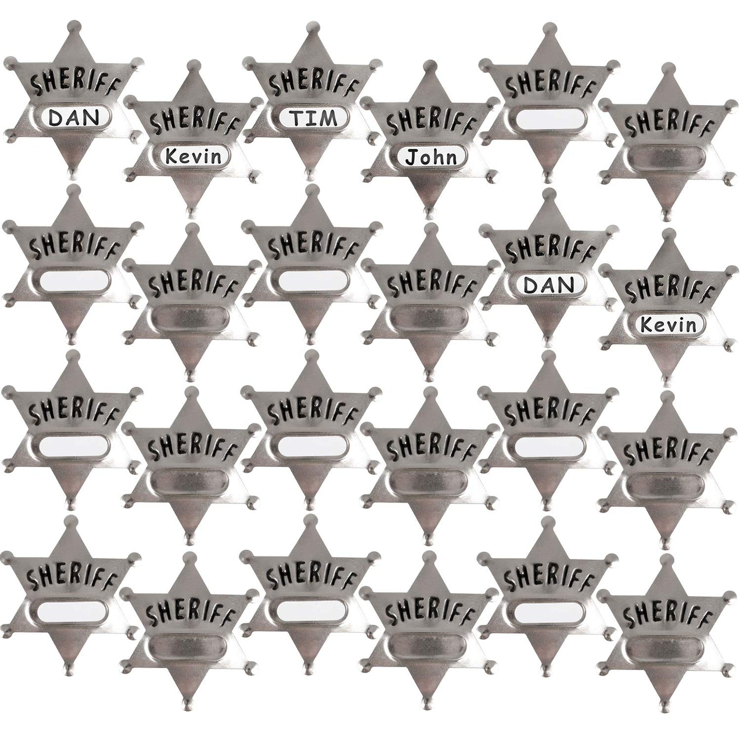 Bedwina Metal Sheriff Badges - (Pack of 120) Silver Star Name Badges with Stickers for Personalized Names, Western Cowboy Dress Up Deputy's Badge Toys for Kids Birthday Party Favors, Giveaways & More
