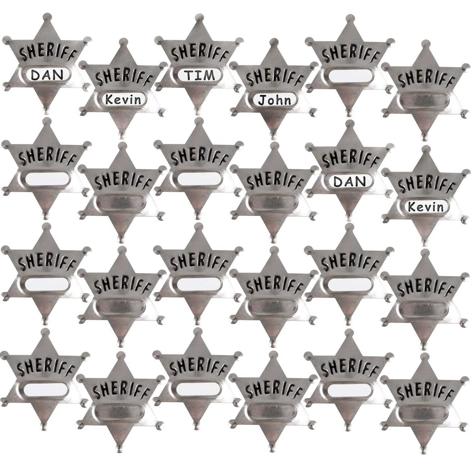 Bedwina Metal Sheriff Badges - (Pack of 120) Silver Star Name Badges with Stickers for Personalized Names, Western Cowboy Dress Up Deputy's Badge Toys for Kids Birthday Party Favors, Giveaways & More