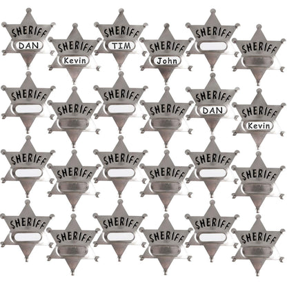 Bedwina Metal Sheriff Badges - (Pack of 120) Silver Star Name Badges with Stickers for Personalized Names, Western Cowboy Dress Up Deputy's Badge Toys for Kids Birthday Party Favors, Giveaways & More