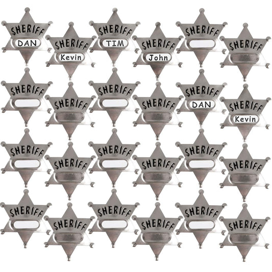 Bedwina Metal Sheriff Badges - (Pack of 120) Silver Star Name Badges with Stickers for Personalized Names, Western Cowboy Dress Up Deputy's Badge Toys for Kids Birthday Party Favors, Giveaways & More