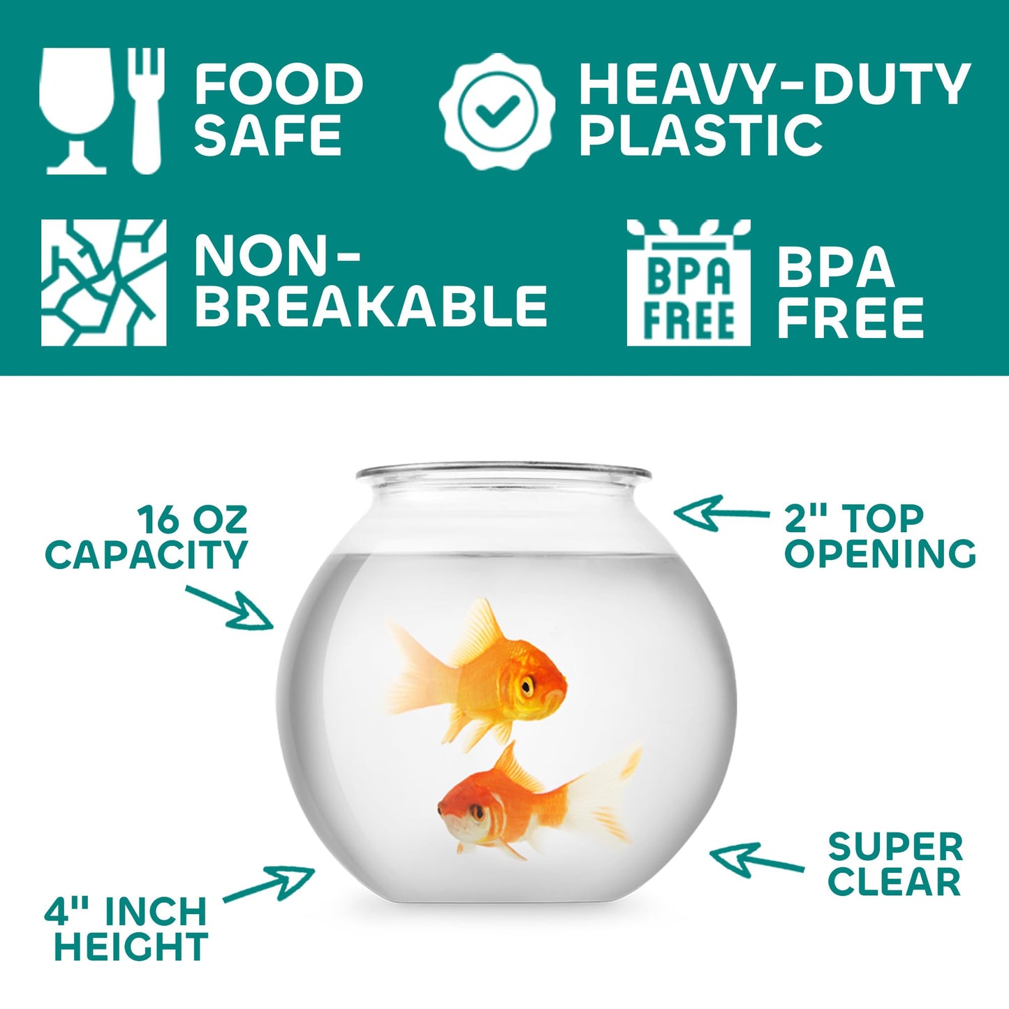 JoyServe 16 Oz Plastic Fish Bowl (48 Pack) 4 Inch Heavy Duty Plastic Ivy Bowls, for Candy, Carnival Games, Prizes, Centerpieces and Party Decoration Supplies, BPA-Free