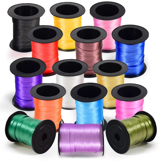 Curling Ribbon (Bulk 15 Mini Rolls) - Assorted Colors Small Curly Ribbon for Gift Wrapping - 2x2 inches Role, for Thin Craft Balloon String Ribbon Bulk, Florists, Flowers - 60 Ft Each