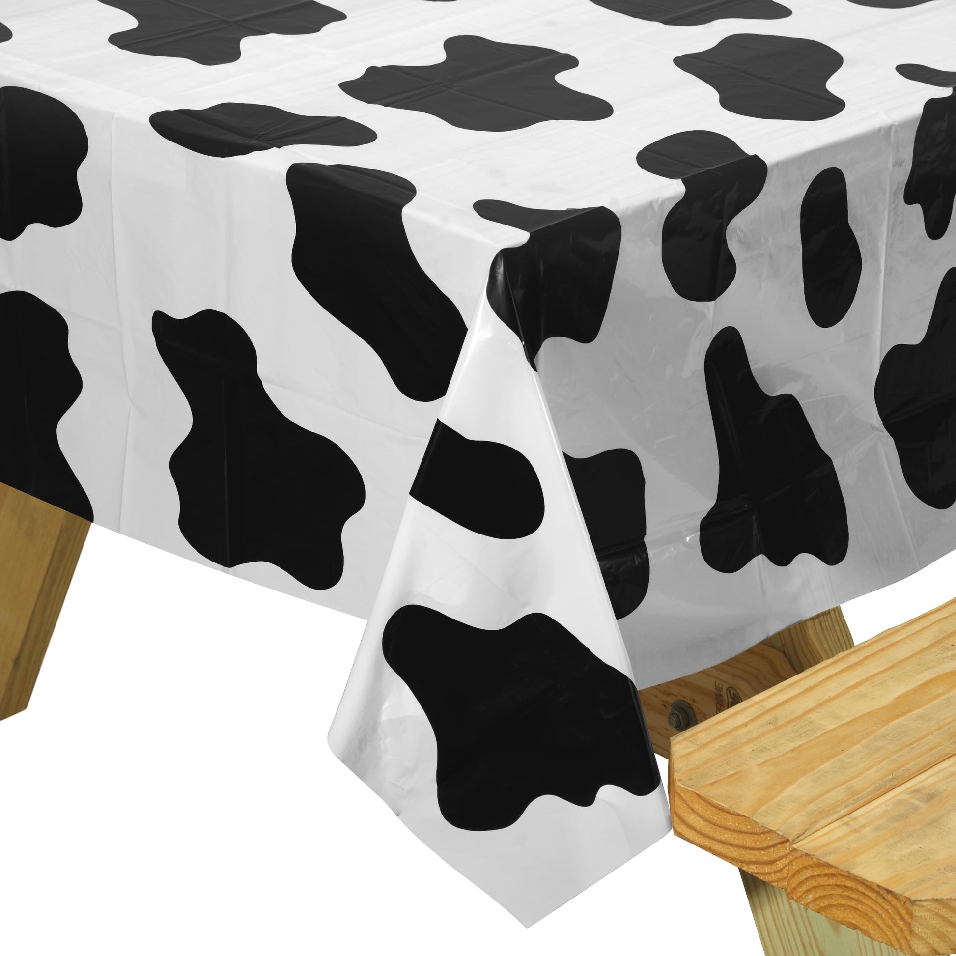 Bedwina Cow Print Tablecloth (Pack of 3) 54 x 72 Inch Tablecloths for Farm Animal Themed Parties, Birthday Party Supplies and Picnic Table Covers, (Black and White)