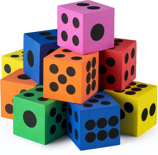 Foam Dice Set - Bulk Pack of 180, 1.5 Inch Large Assorted Colorful Foam Dice Cubes with Number Dots, Use for Kids, Classrooms, Math Games, Building Toys, Party Supplies by Bedwina