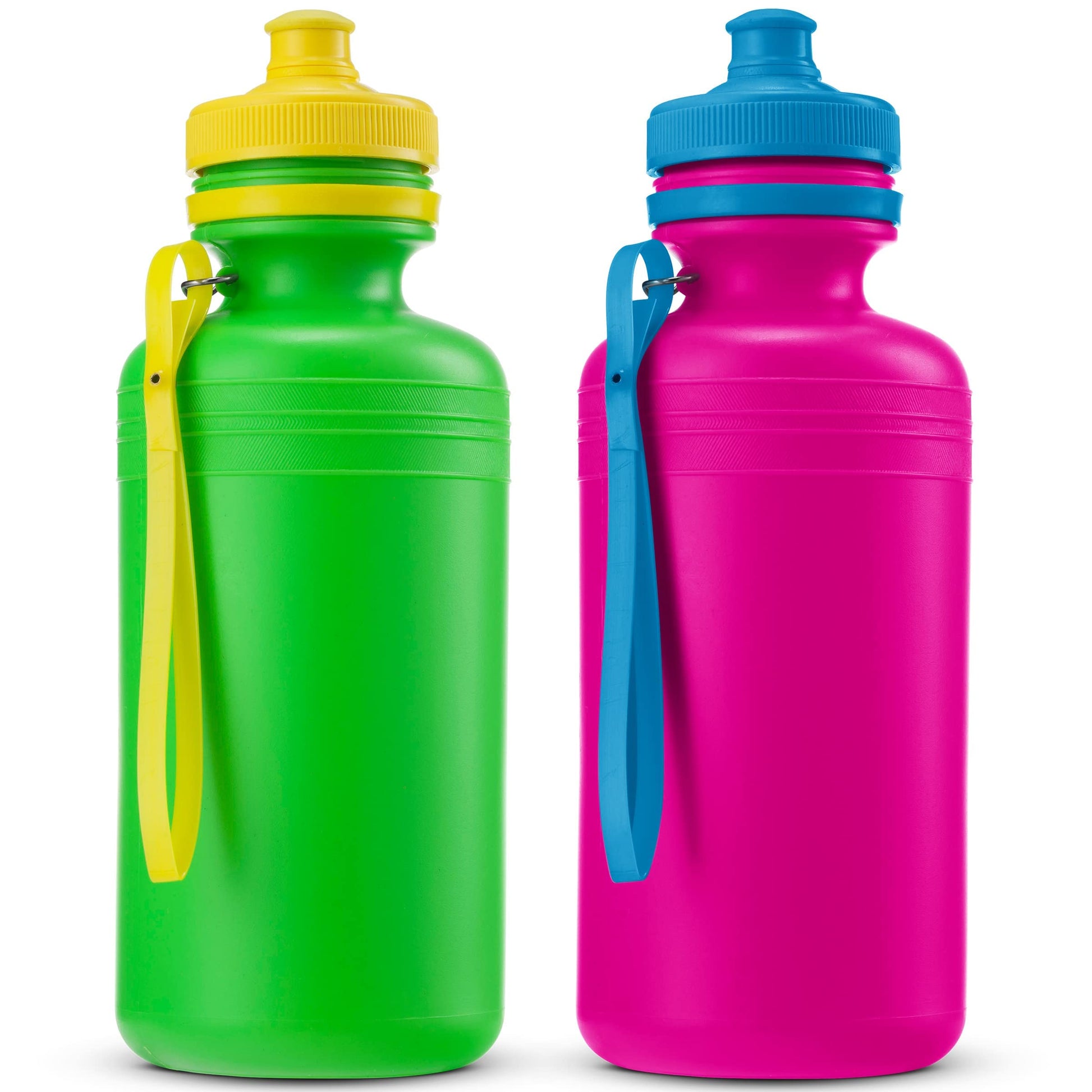 Bedwina Bulk Water Bottles For Kids - (Pack of 12) 18 Oz - 7.5 Inch BPA-Free Plastic with Pop-up Tops & Handles for Sports, Summer, Reusable Water Bottles Bulk For School