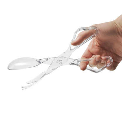 Pack of 4 11-Inch Clear Plastic Scissor Salad Tongs - Premium, Heavy-Duty, Reusable Serving Utensils for Catering, Cooking, Buffets, Party Supplies, and Weddings, Dishwasher Safe