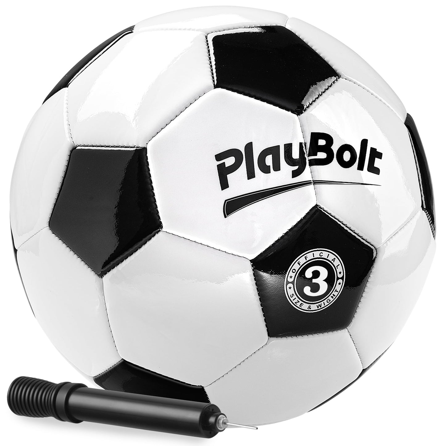 PlayBolt Soccer Ball Size 3 - Premium PVC Leather Cover - Youth Soccer Balls with Pump - Training, Practice, Match & Game Ball for Kids (Pack of 1)