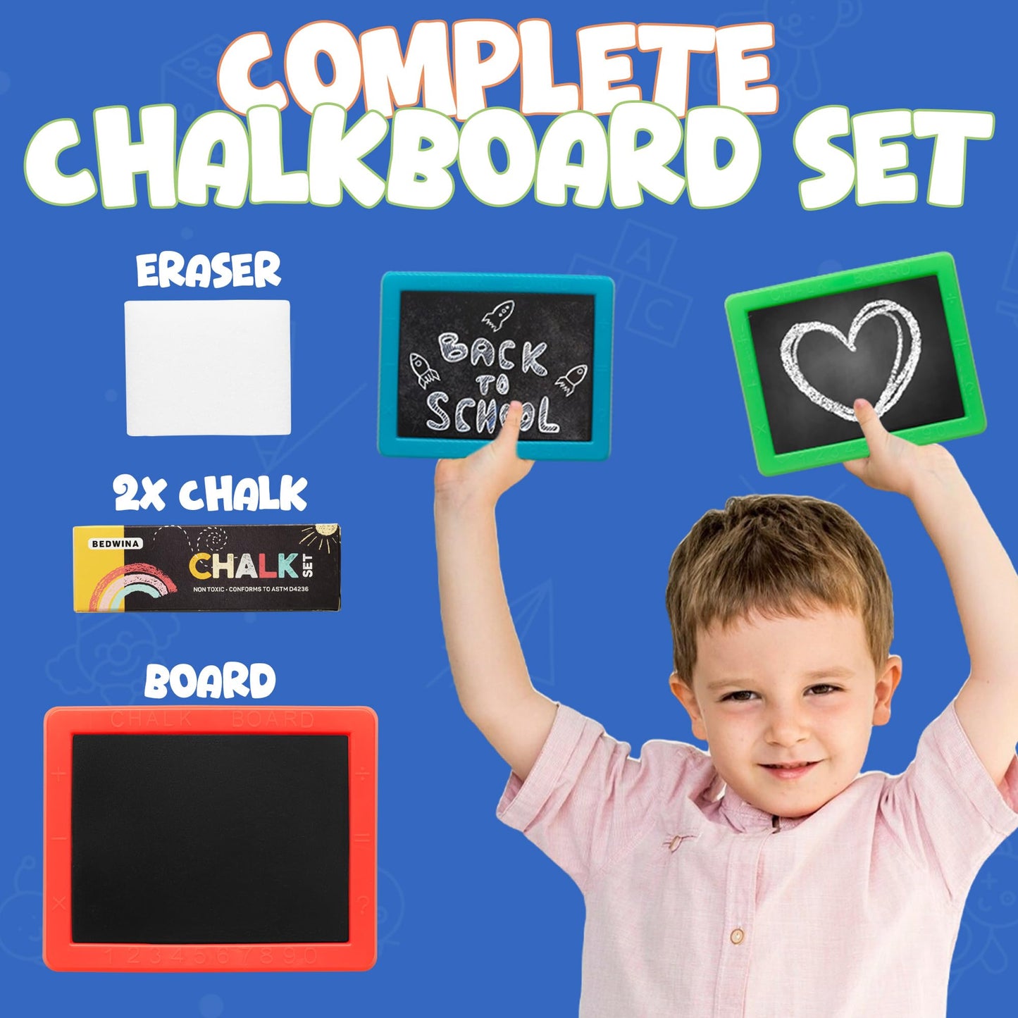 Mini Chalkboard for Kids - (Pack of 48) Goodie Bags Stuffers for Kids Mini Chalkboard Each with 2 Chalk Sticks, and 1 Eraser for Boys and Girls Birthday Party Favors