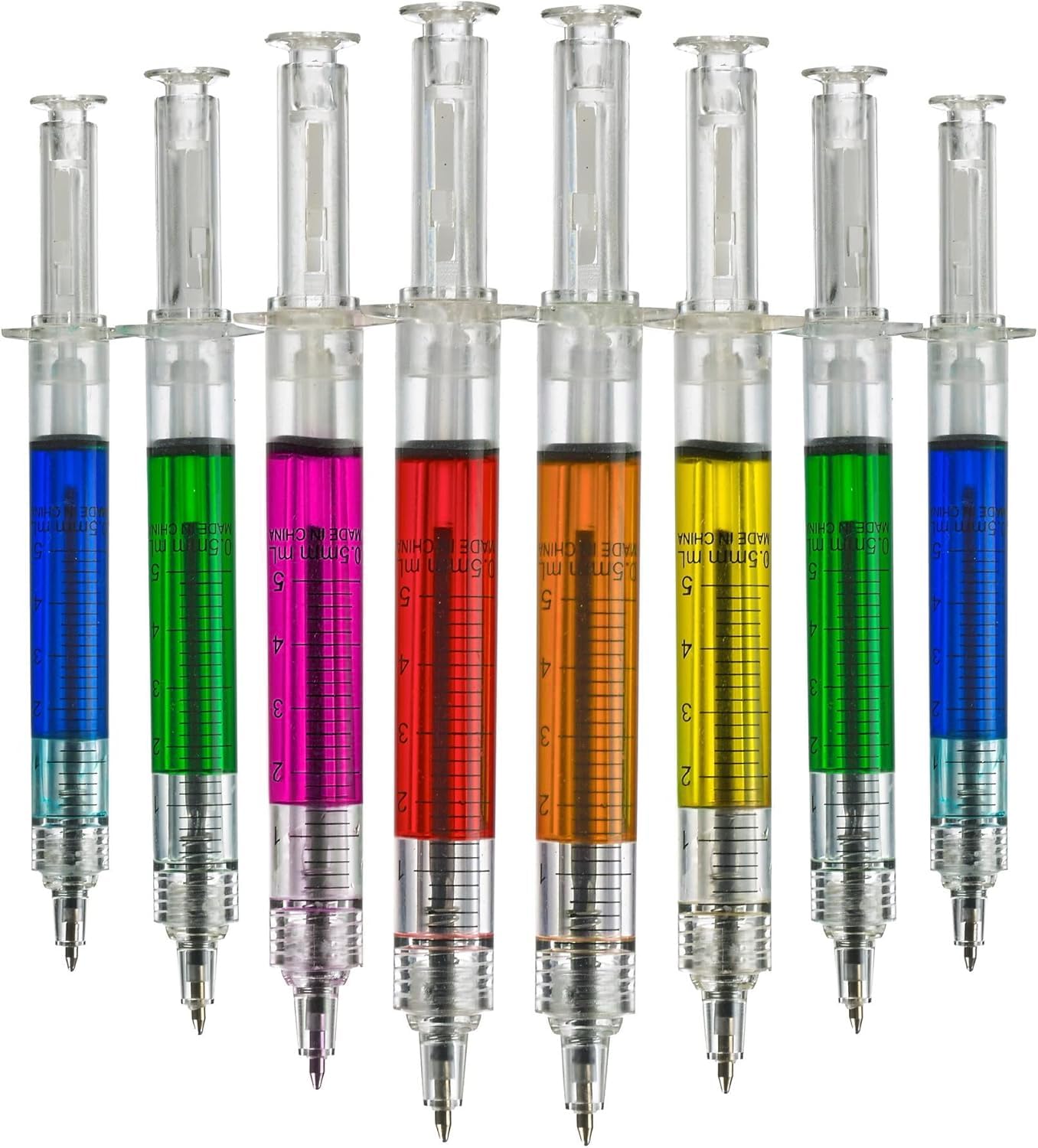 Bedwina Syringe Pens - (Bulk Pack of 24) Retractable Fun Multi Color Novelty Pen for Nurses, Nursing Student School Supplies, Birthdays, Stocking Stuffers and Toy Party Favor Gifts