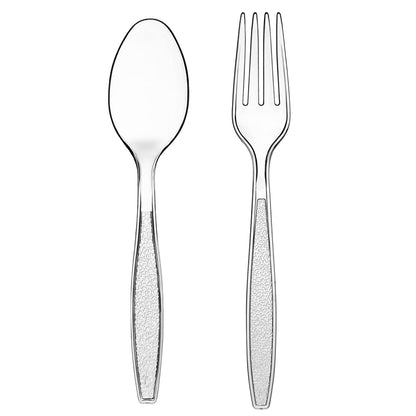 Clear Plastic Cutlery Set - (Bulk Case Pack of 1440 Pcs) Plastic Utensils Heavy Duty, 720 Forks and 720 Spoons, Silverware Sets for Party Supplies, Dinners, Take-Out, Catering, Food Services