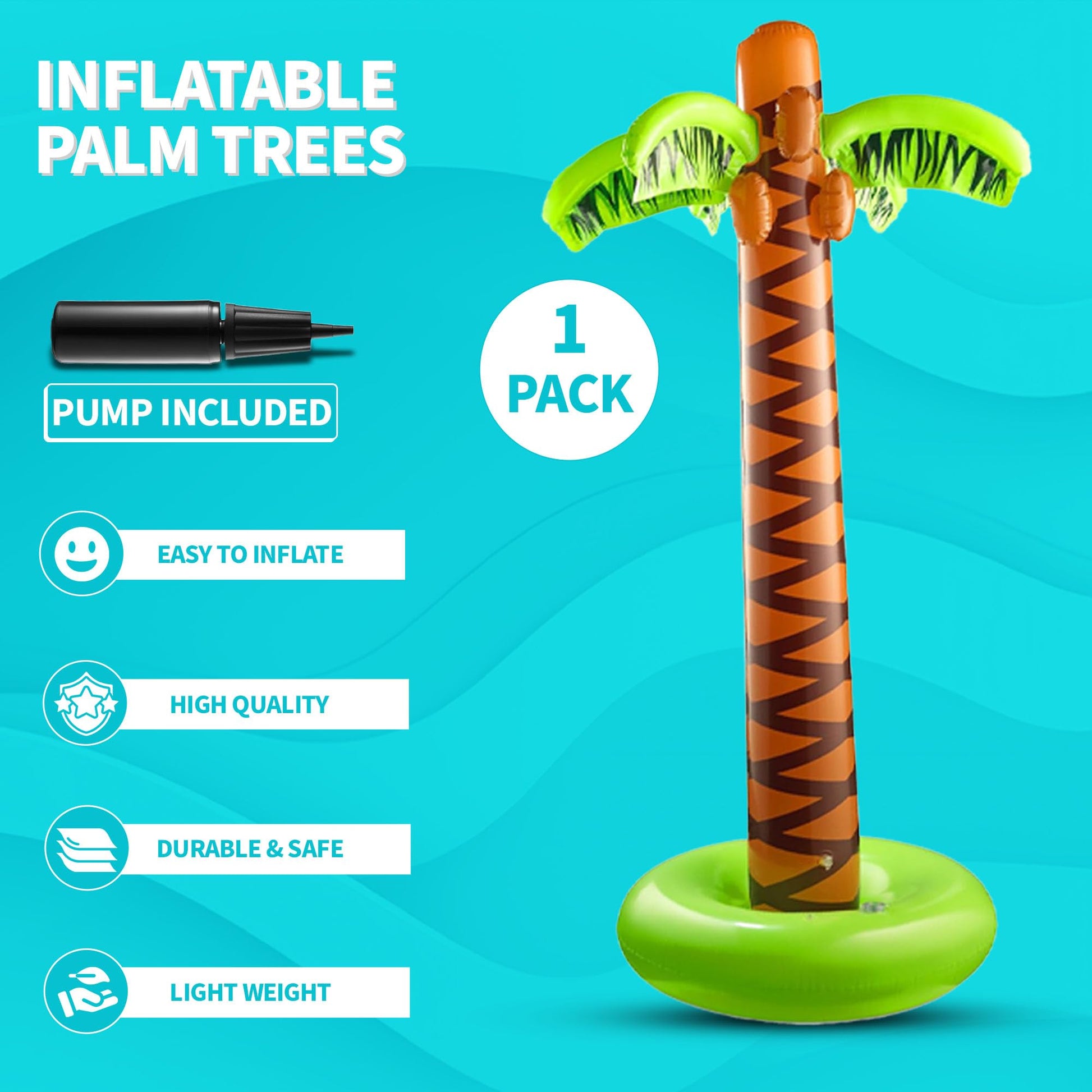 Bedwina Inflatable Palm Tree with Hand Pump - (Pack of 1) Large 5.5 Ft Blow Up Palm Trees for Hawaiian Themed Tropical Birthday, Summer Beach Backyard Party Decoration or Photo Booth Prop Accessory