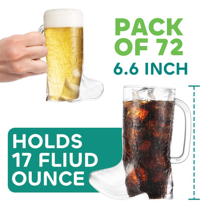 JoyServe Cowboy Boot Cups - (Bulk Pack of 72) 17oz Drink Mugs, Reusable BPA-Free Plastic Mug, for Western Themed Rodeo Birthday Party Decorations and Supplies