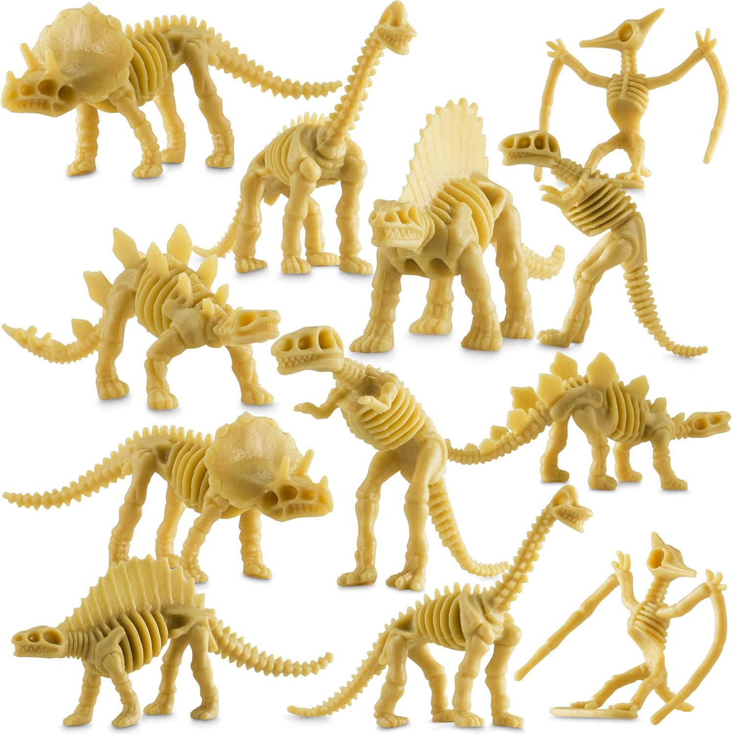Bedwina Dinosaur Fossil Skeleton - (Bulk Pack of 120) 3.7 Inch Assorted Plastic Dino Figure Bones for Kids Science Dig Kit, Digging Sandbox Bins Play Toys, Party Favors, Birthday Decorations