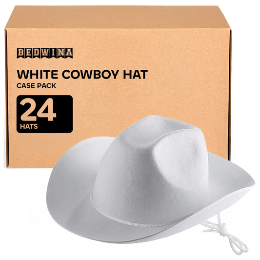 Bedwina White Cowboy Hat - (Pack of 24) White Cowgirl Hat for Women and Men with Adjustable Neck Drawstring, Dress-up Parties, and Play Costume Accessories, Fits Most Teen Girls Boys, and Adults