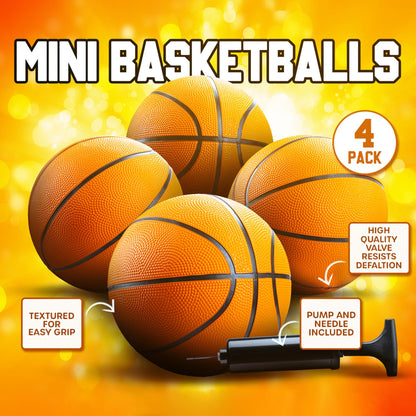 Bedwina Mini Basketball - 7 Inch, Size 3 (Pack of 4) - Mini Hoop Outdoor Set & Indoor for Small Basketball Hoops & Pool Parties - Kids Sports Party Favors