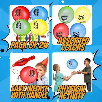 Superhero Punch Balloons - Pack of 24 Bulk, Large Punching Balloons for Kids, Inflatable Punch Balls for Carnival Prizes, Goodie Bag Stuffers for Kids, Superhero Theme Birthday Party Favors Toys