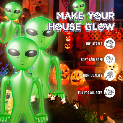 60 Inch (5 Feet) Giant Alien Inflatable - Pack of 6 - Jumbo Green Alien, for Game Prize, Alien Halloween Decorations Theme Party Favors Photo Prep & Decorations