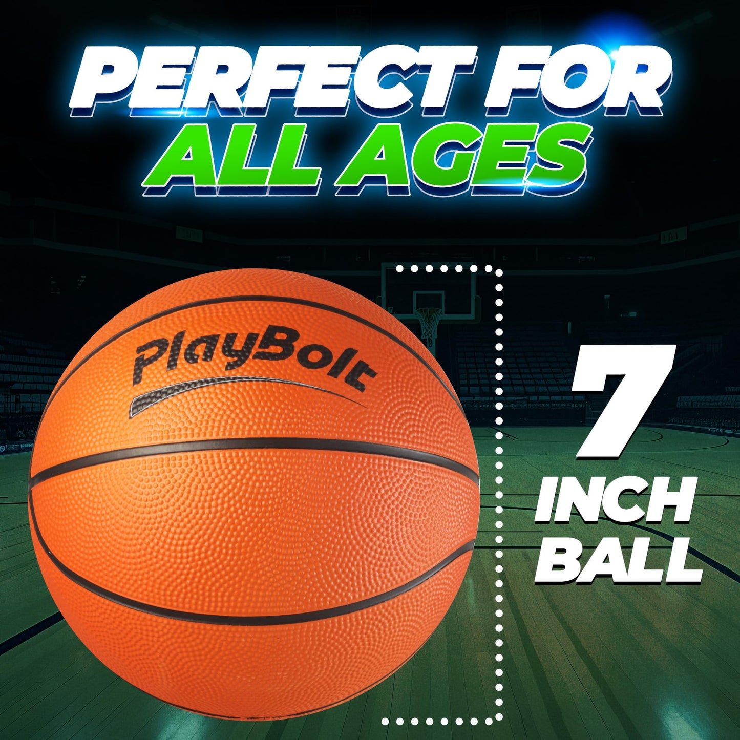 PlayBolt Size 3 Mini Basketballs (Pack of 3) - 7-Inch Premium Orange Youth Rubber Basketballs with Hand Pump for Kids, Indoor Over-The-Door Hoops, Backyard Pools, Arcade Games, Training and Practice