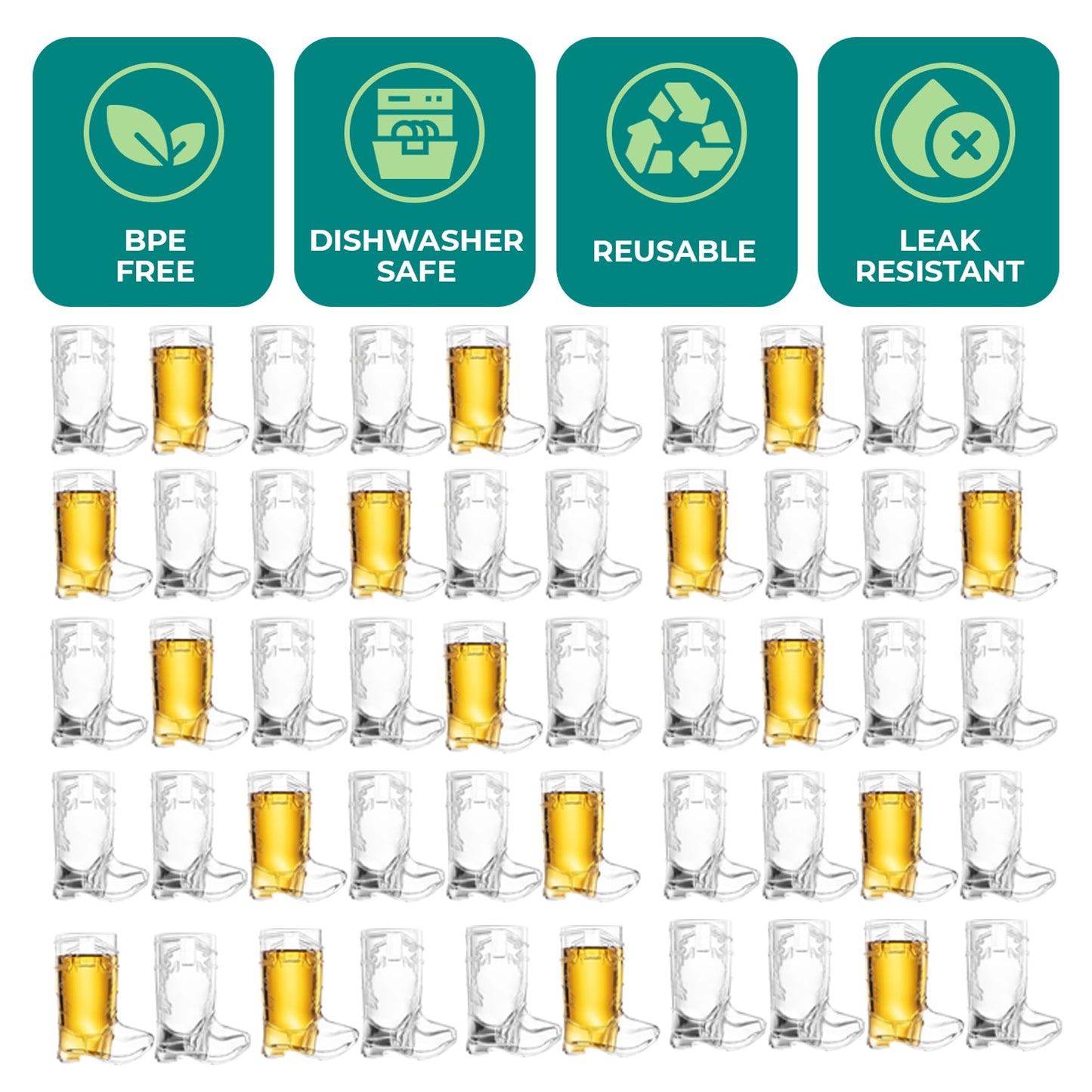 Cowboy Boot Shot Glasses - (Bulk Pack of 72) Mini Reusable and Disposable Clear Plastic Shot Glass Cups for Themed Birthday Parties Decorations and Cowboy Bachelorette Party Favors, Holds 1oz