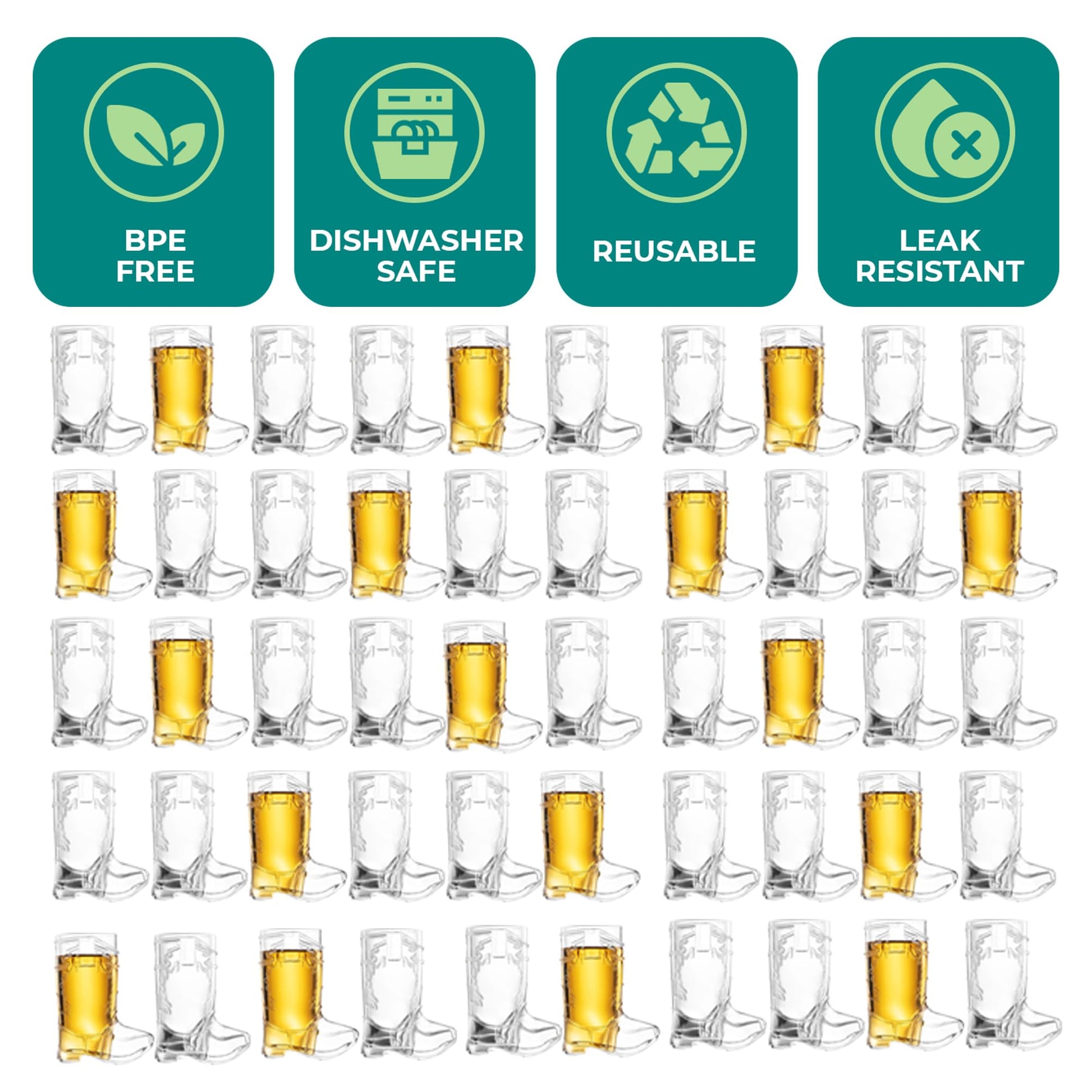 Cowboy Boot Shot Glasses - (Bulk Pack of 72) Mini Reusable and Disposable Clear Plastic Shot Glass Cups for Themed Birthday Parties Decorations and Cowboy Bachelorette Party Favors, Holds 1oz