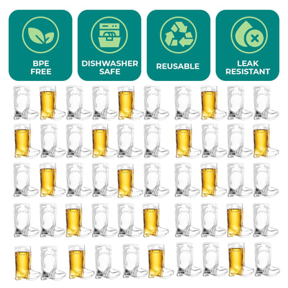 Cowboy Boot Shot Glasses - (Bulk Pack of 72) Mini Reusable and Disposable Clear Plastic Shot Glass Cups for Themed Birthday Parties Decorations and Cowboy Bachelorette Party Favors, Holds 1oz