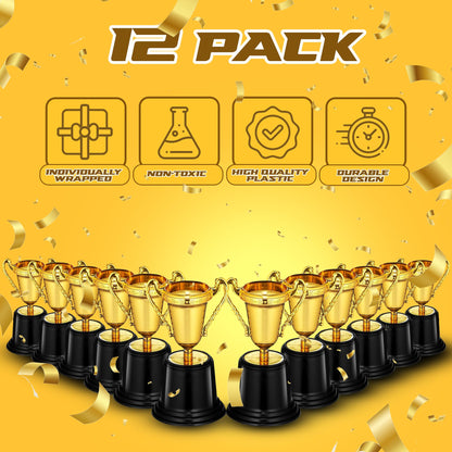 Gold Trophy Award Cups - Pack Of 12 Bulk 5 Inch Plastic Gold Mini Trophies For Party Favors, Props, Rewards, Trophy Cup Competitions Winning Prizes For Kids Choice Awards And Trophies And Adults